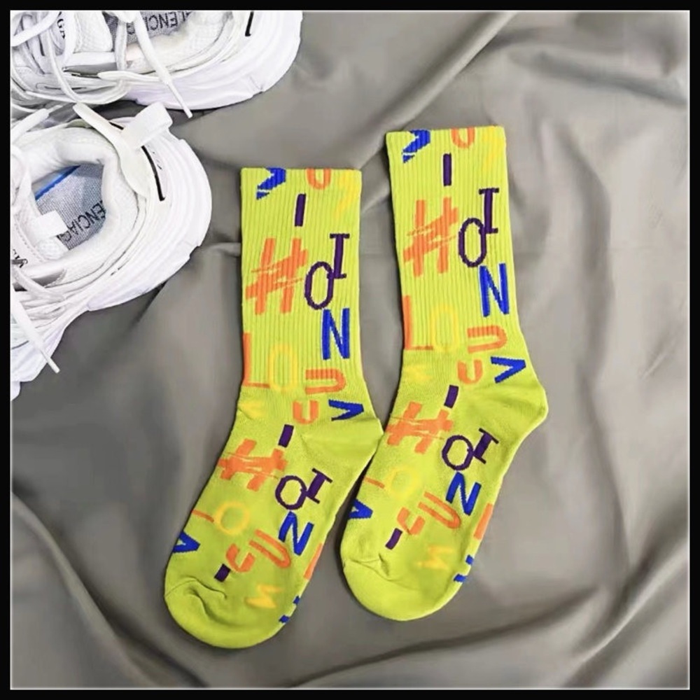 Multicolor Logo Monogram Crew Socks – Neon Lime - Picture 2 of 5